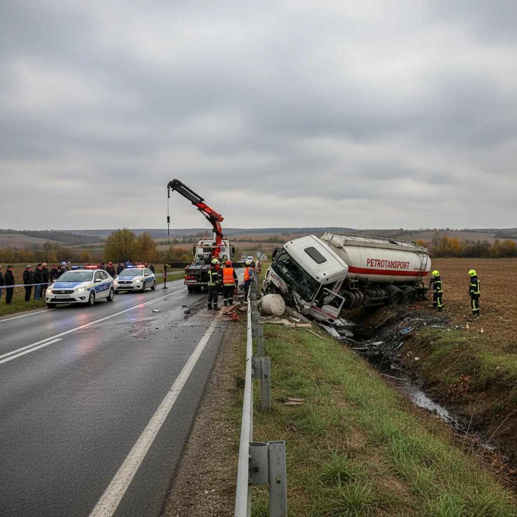 Autocisternă cu combustibil derapată lângă Ploiești, fără victime raportate