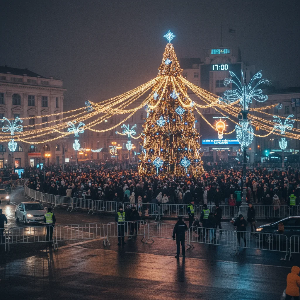 Ora aprinderii luminițelor de Crăciun în Ploiești azi și restricții rutiere anunțate