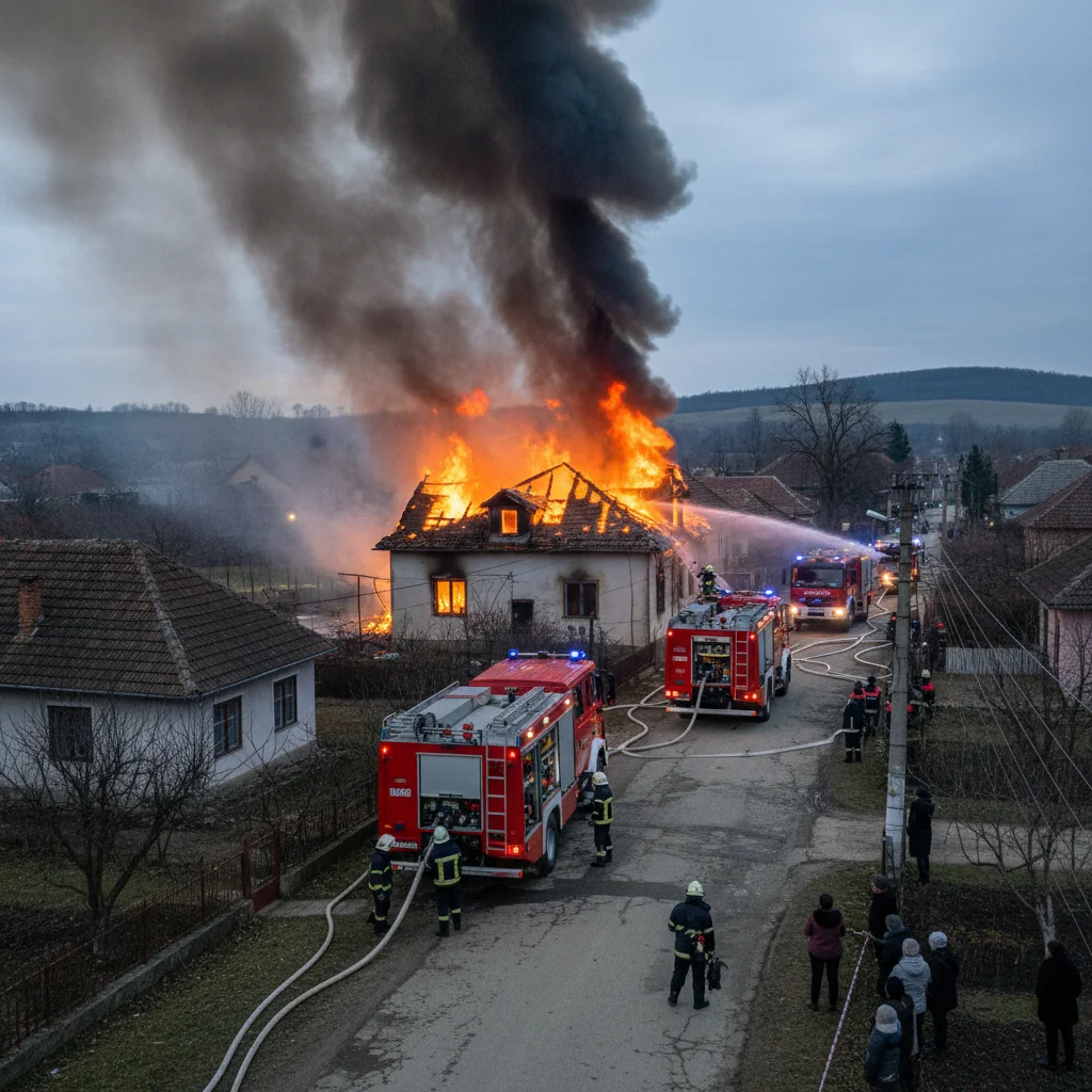 Incendiu de Anul Nou la o locuință din Vărbilău, intervenție dificilă pentru pompierii din Ploiești