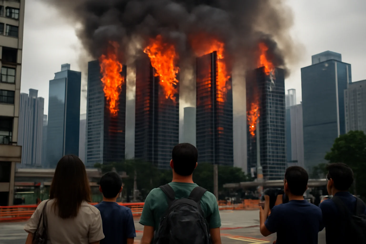 Incendiu la cinci zgârie-nori din Hong Kong – Imagini exclusive