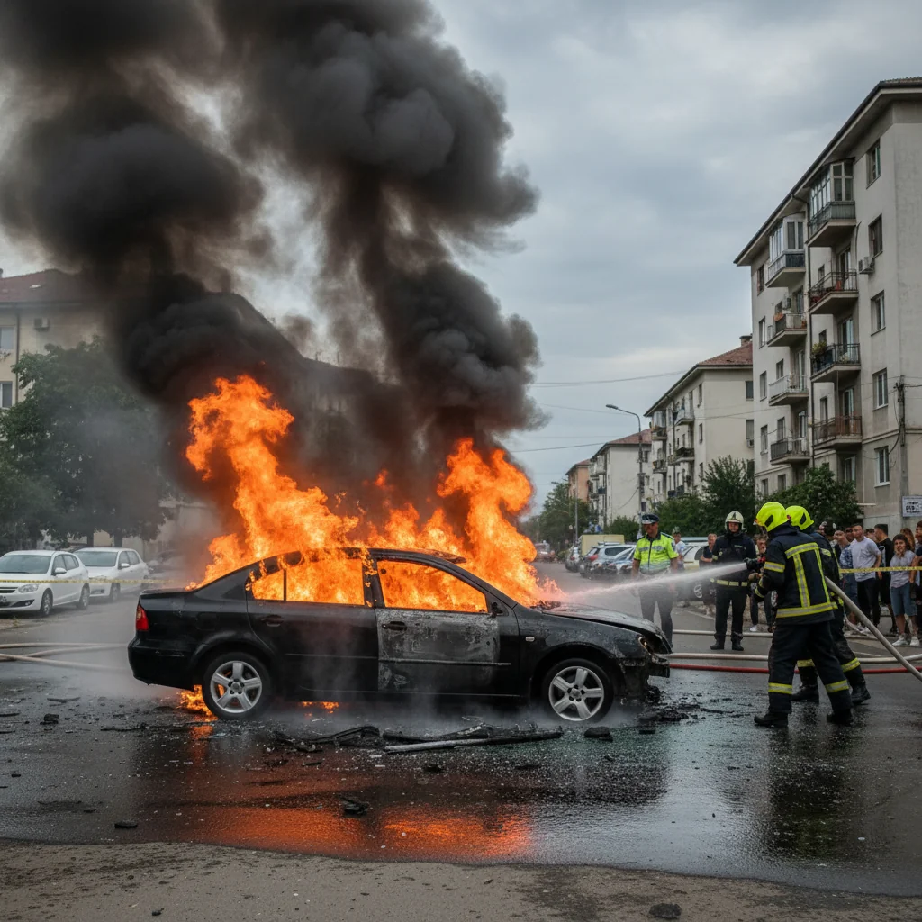 Incendiu Mașină în Ploiești – Imagini Video din Eveniment