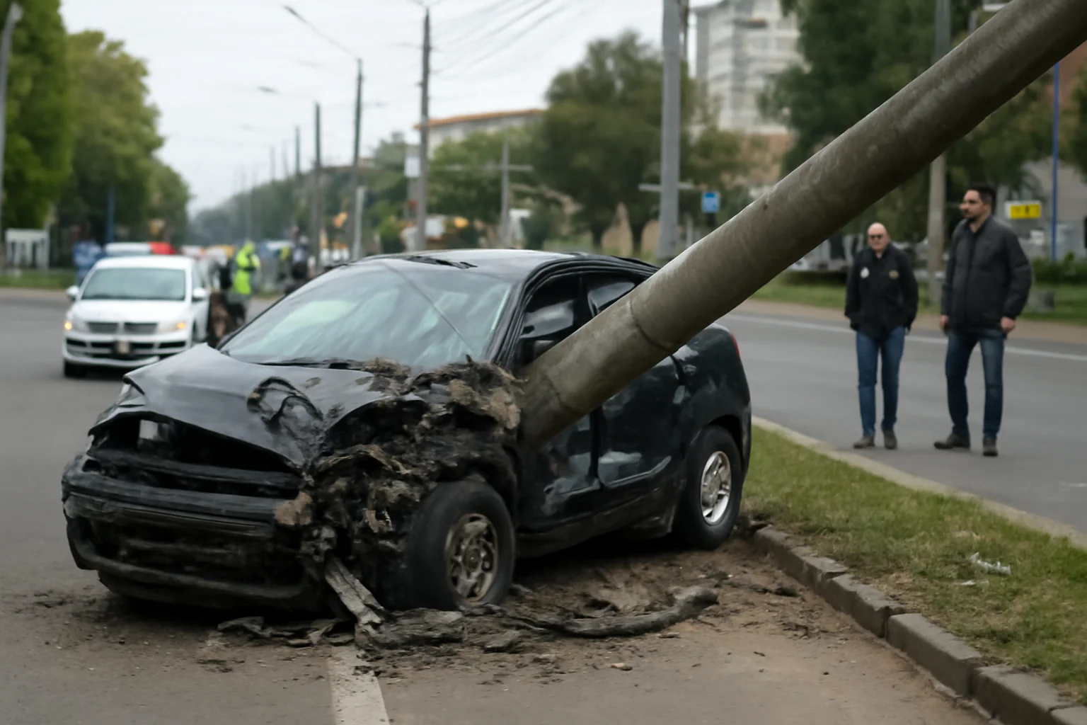 Mașină avariată grav de un stâlp de curent pe Bulevardul Petrolului din Ploiești