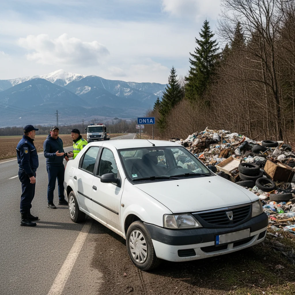 Mașină confiscată în Prahova după ce șoferul a aruncat gunoaie lângă DN1A