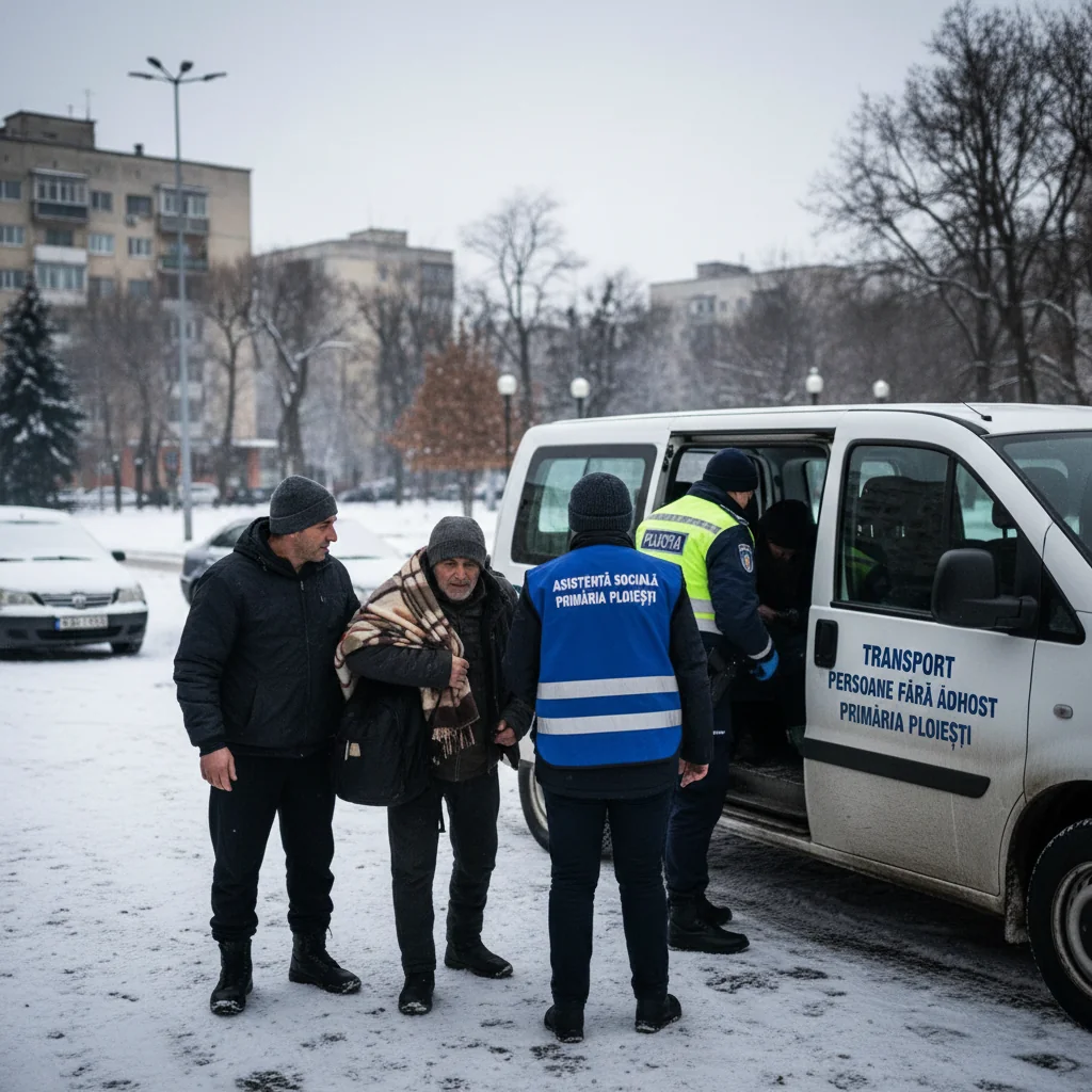 Patru persoane fără adăpost, duse în spații încălzite din Ploiești în noaptea de ger