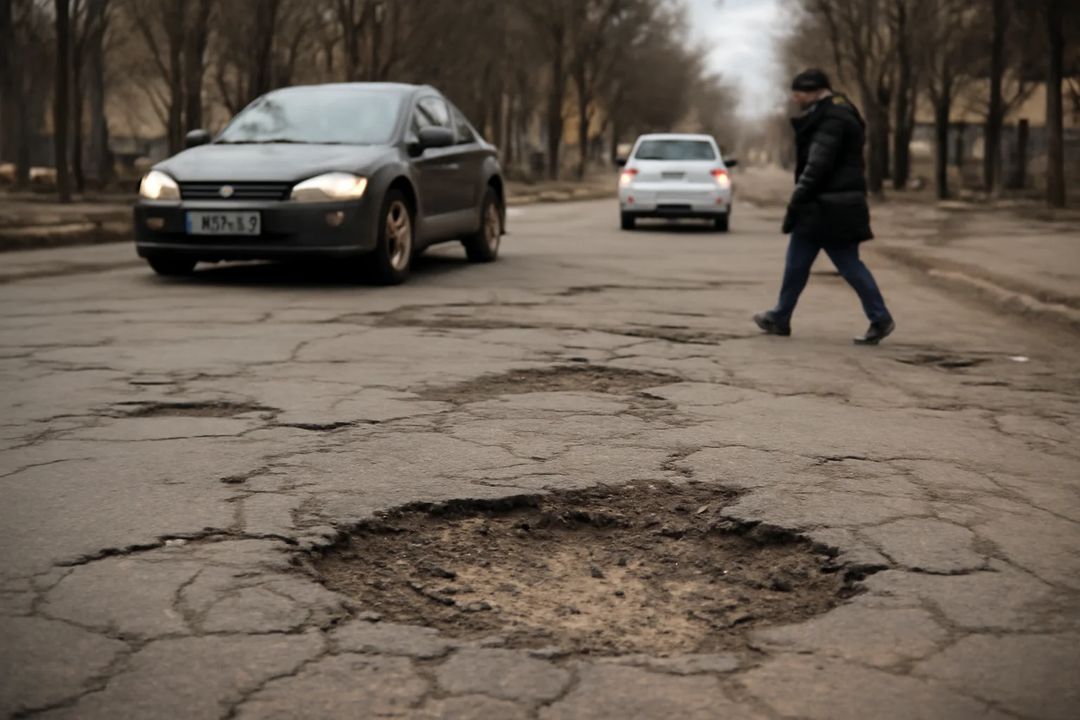 șosele pline de gropi uriașe, șoferii ocolesc cratere, iar cea mai adâncă groapă stârnește revoltă
