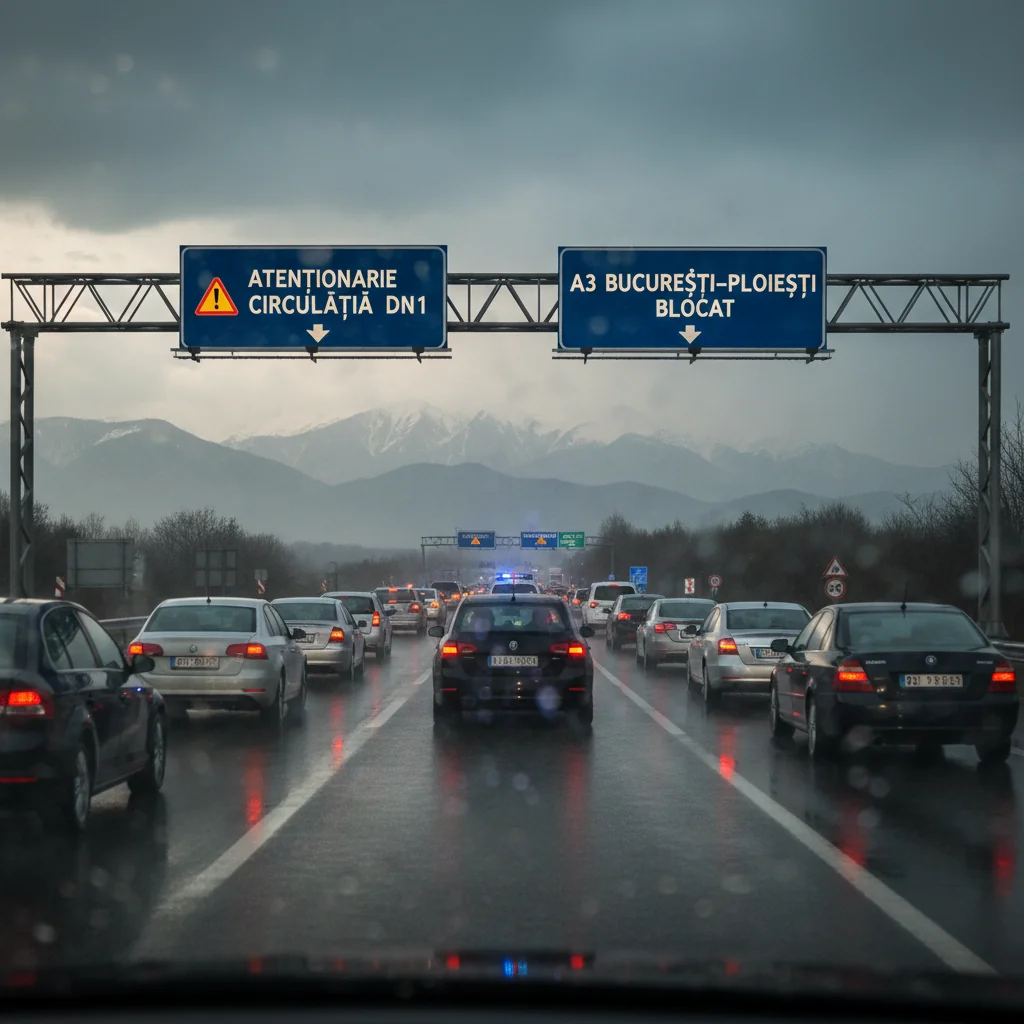 Trafic fluent la Ploiești pe DN1 și A3, dar carosabil umed în dimineața de 12 ianuarie 2026